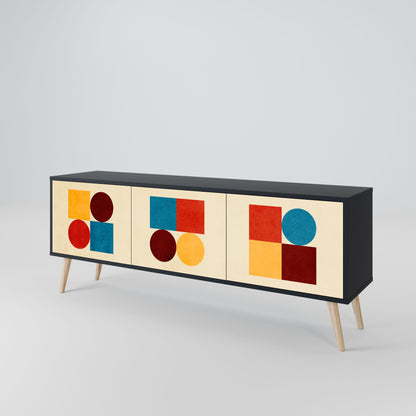 Mobile TV GEOMETRIC PUZZLE a 3 ante in finitura nera