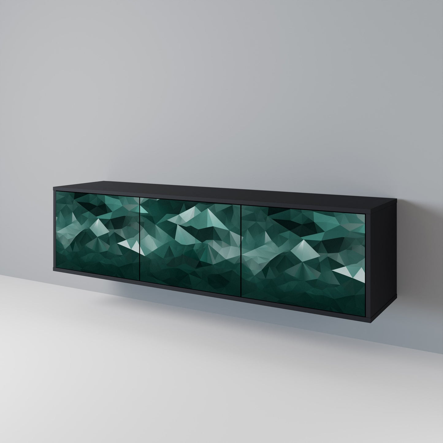 Mobile TV POLYGONAL FLOATING a 3 ante con finitura nera