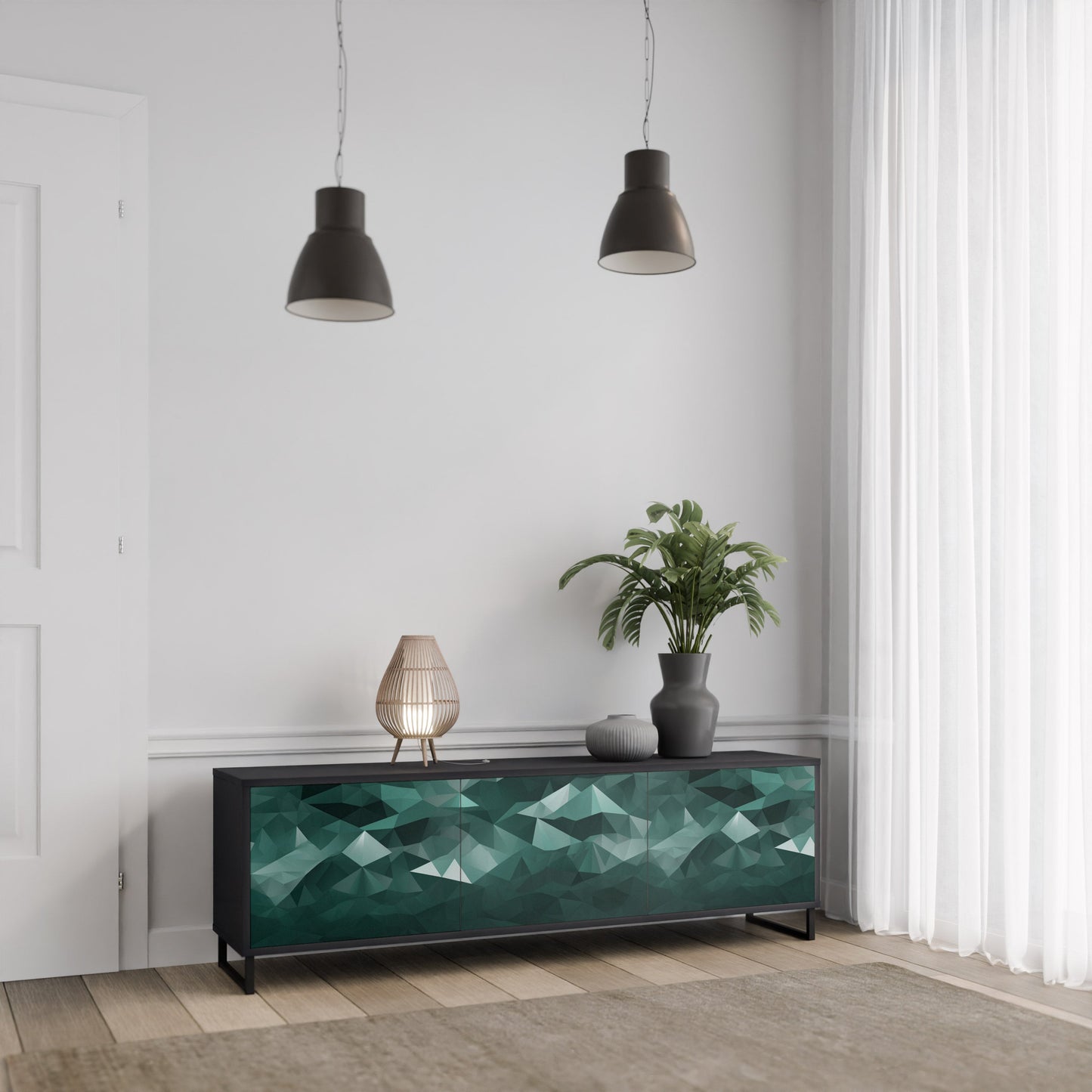 Mobile TV POLYGONAL FLOATING a 3 ante con finitura nera