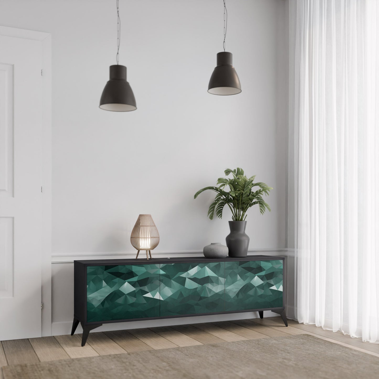 Mobile TV POLYGONAL FLOATING a 3 ante con finitura nera