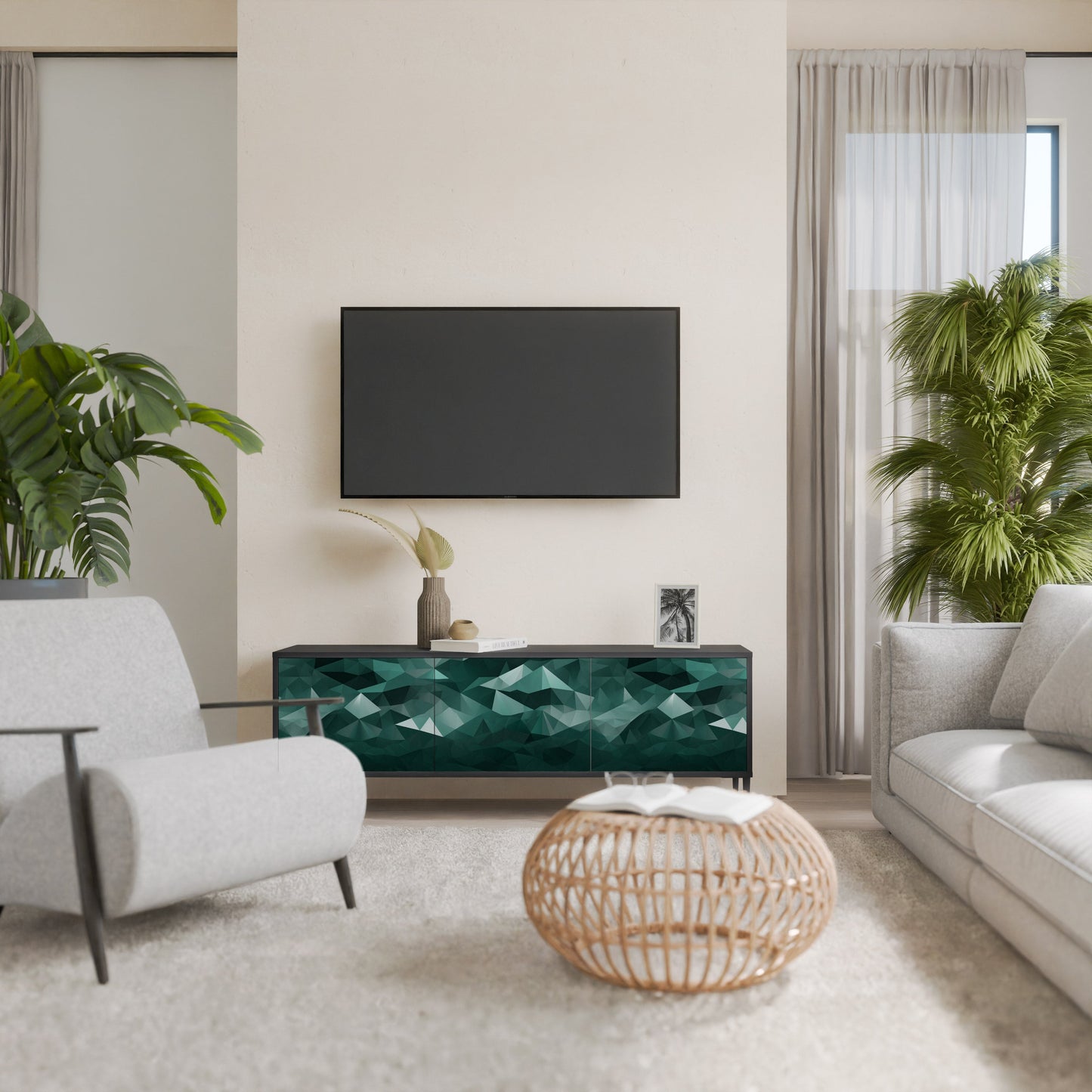 Mobile TV POLYGONAL FLOATING a 3 ante con finitura nera