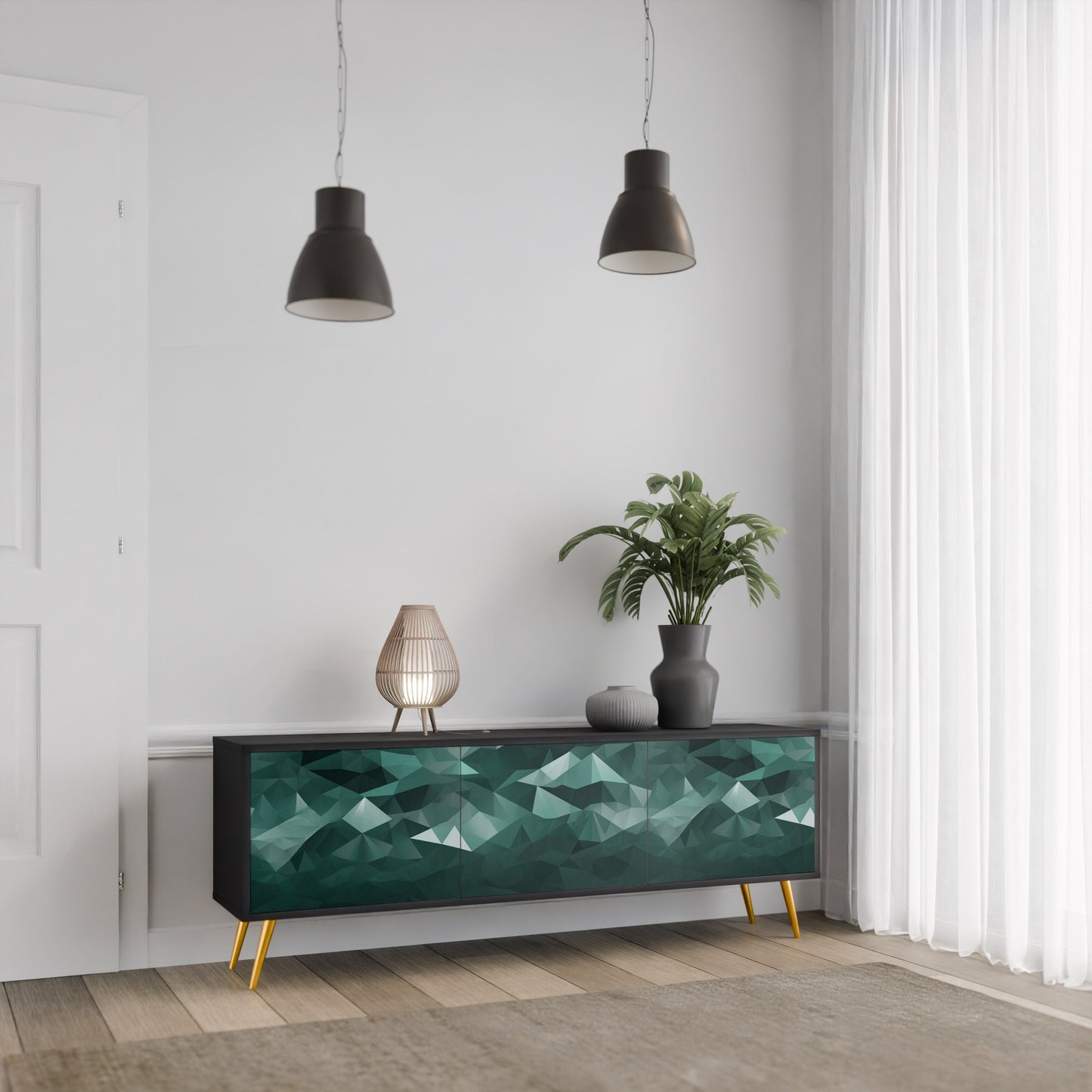 Mobile TV POLYGONAL FLOATING a 3 ante con finitura nera
