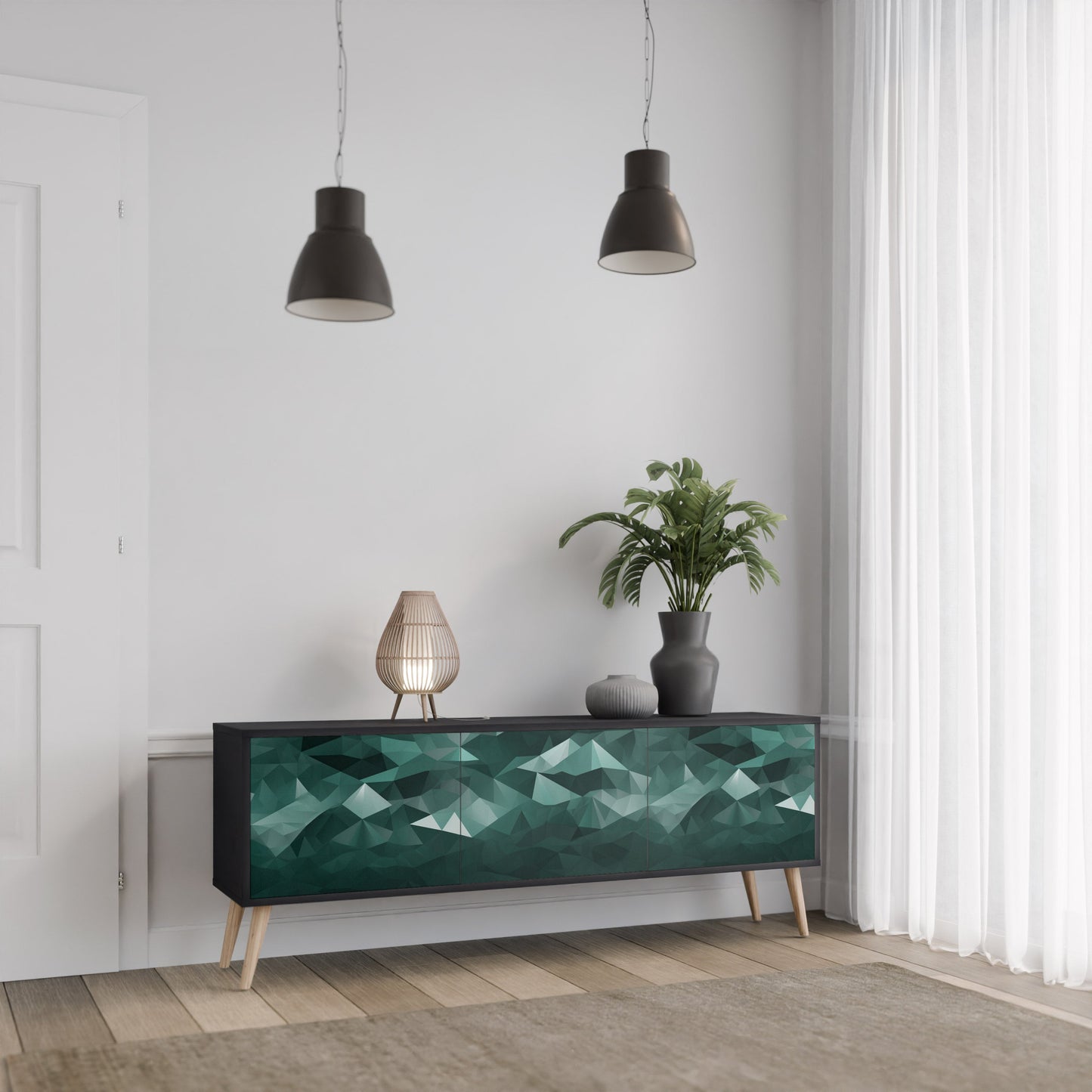 Mobile TV POLYGONAL FLOATING a 3 ante con finitura nera