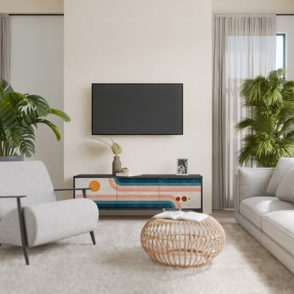 TWO HALVES 3-Door TV Stand in Black Finish