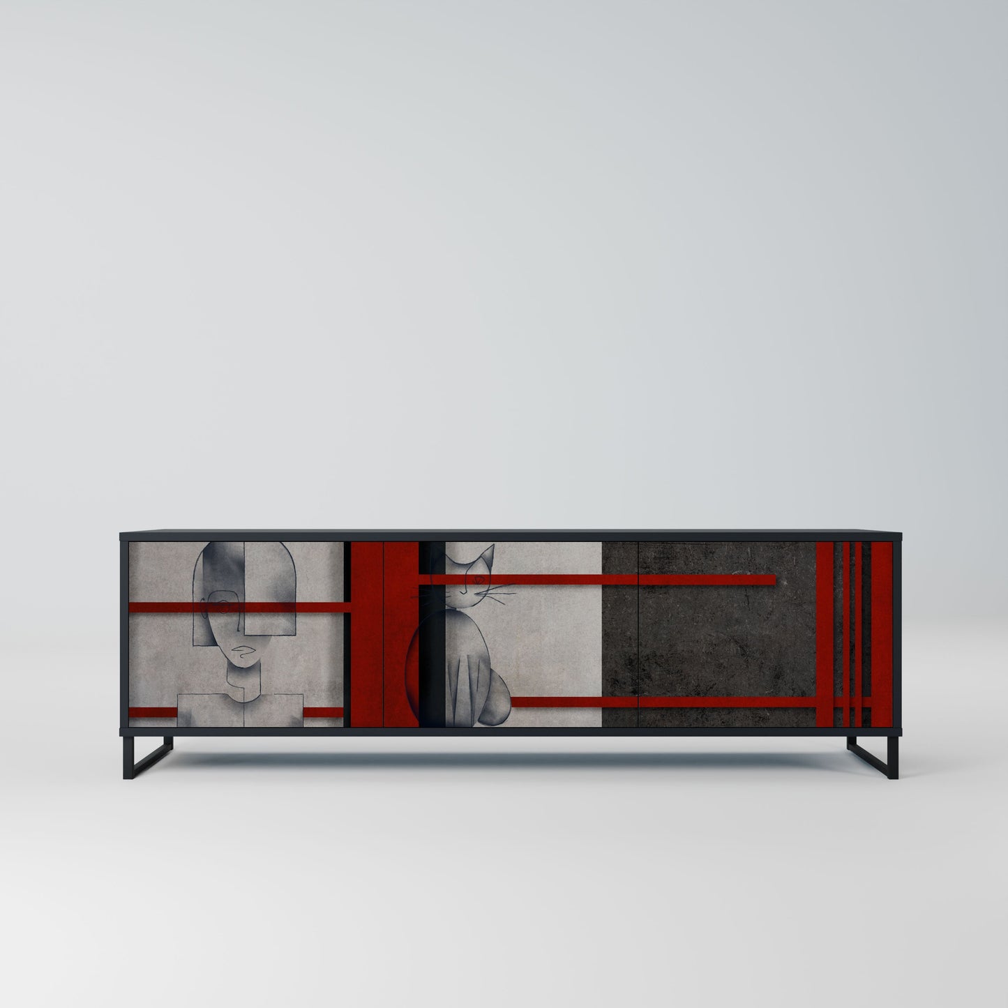 Mobile TV GRAY FIGURES a 3 ante con finitura nera