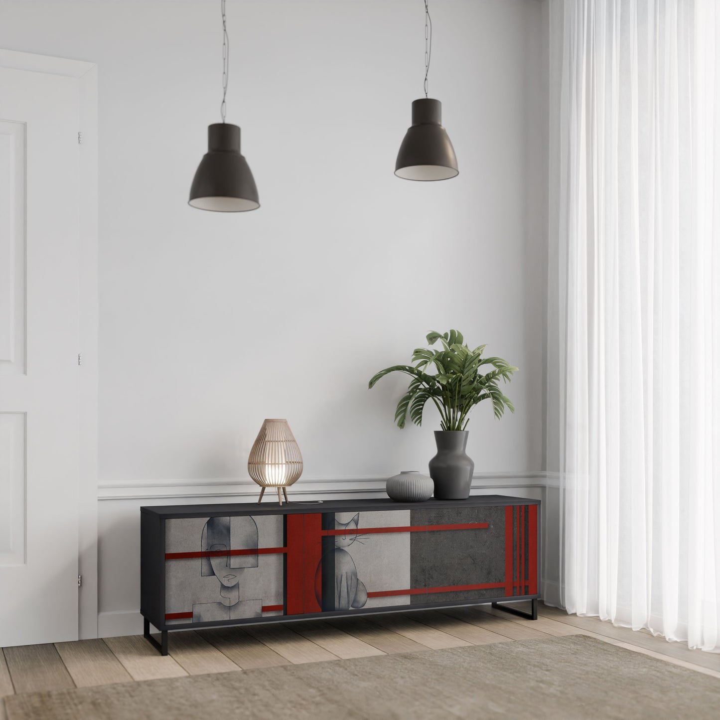 Mobile TV GRAY FIGURES a 3 ante con finitura nera