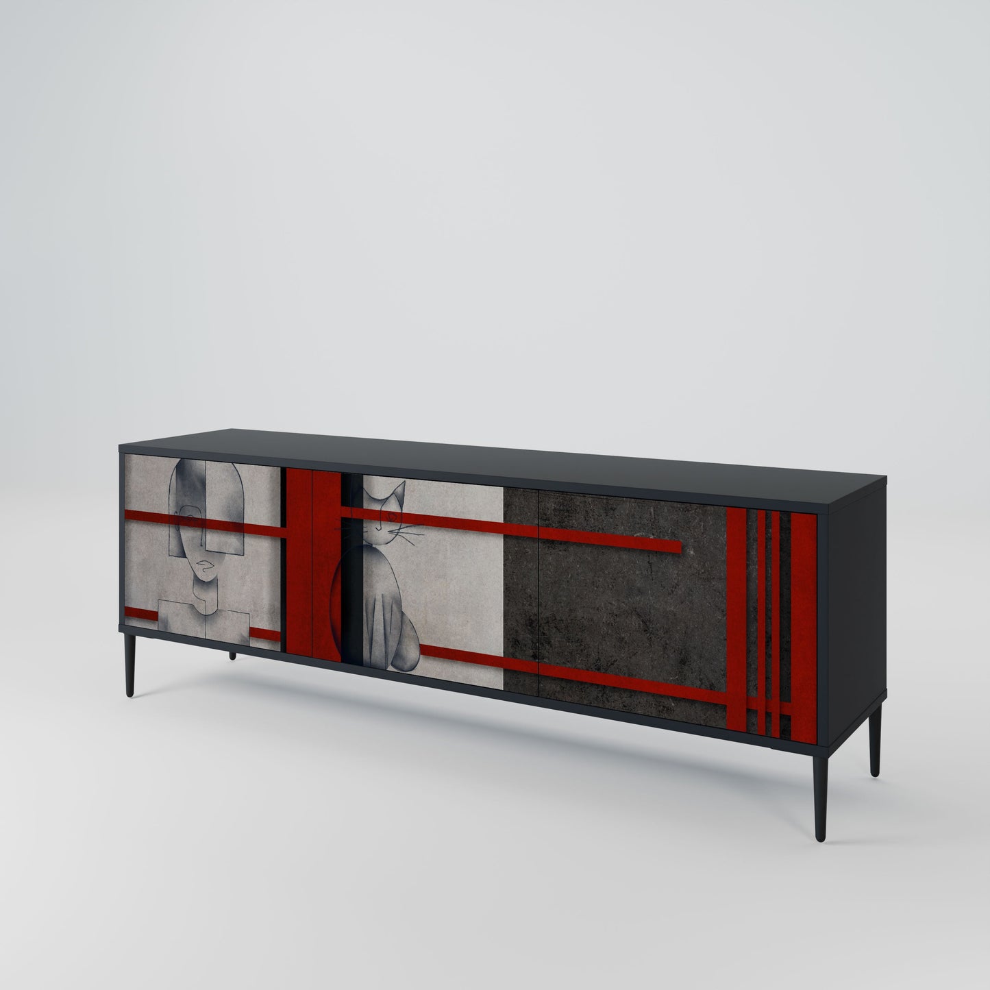 Mobile TV GRAY FIGURES a 3 ante con finitura nera