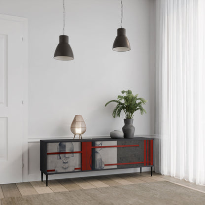 Mobile TV GRAY FIGURES a 3 ante con finitura nera