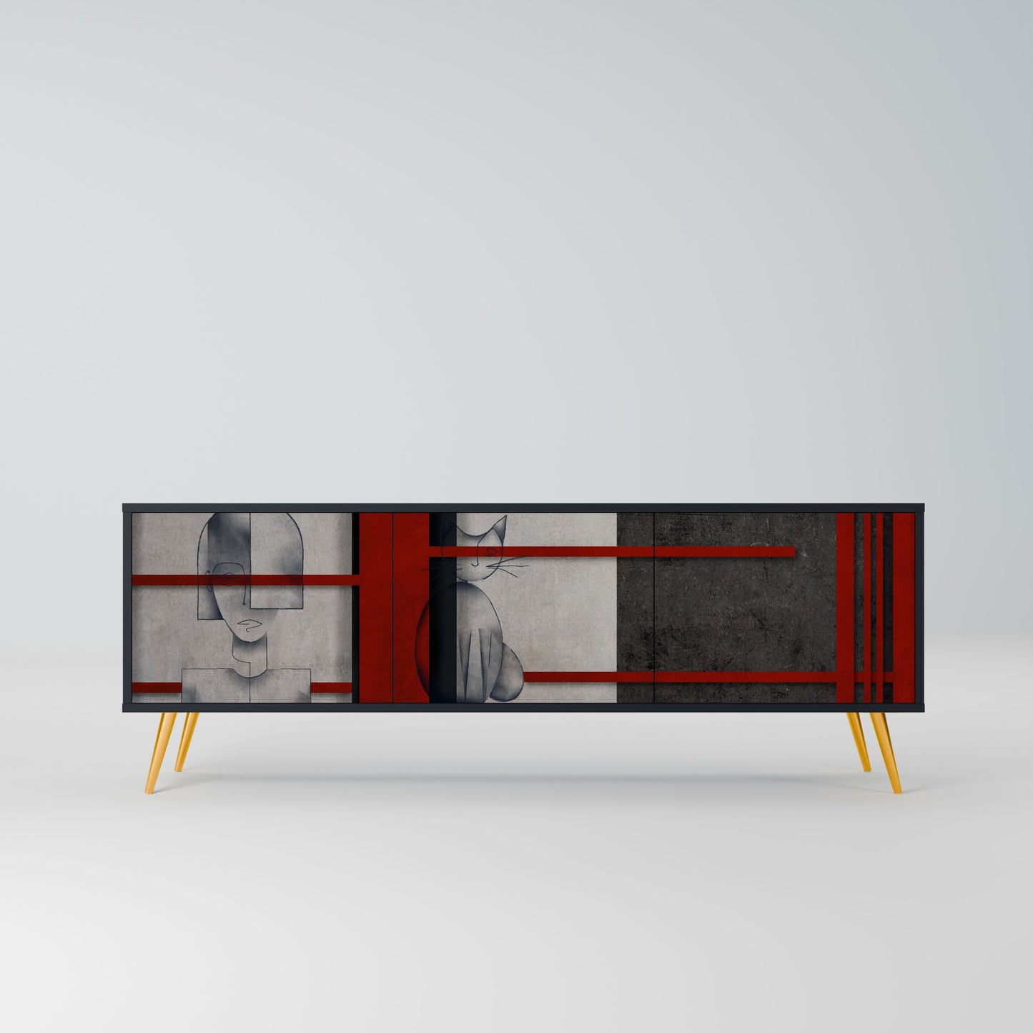 Mobile TV GRAY FIGURES a 3 ante con finitura nera