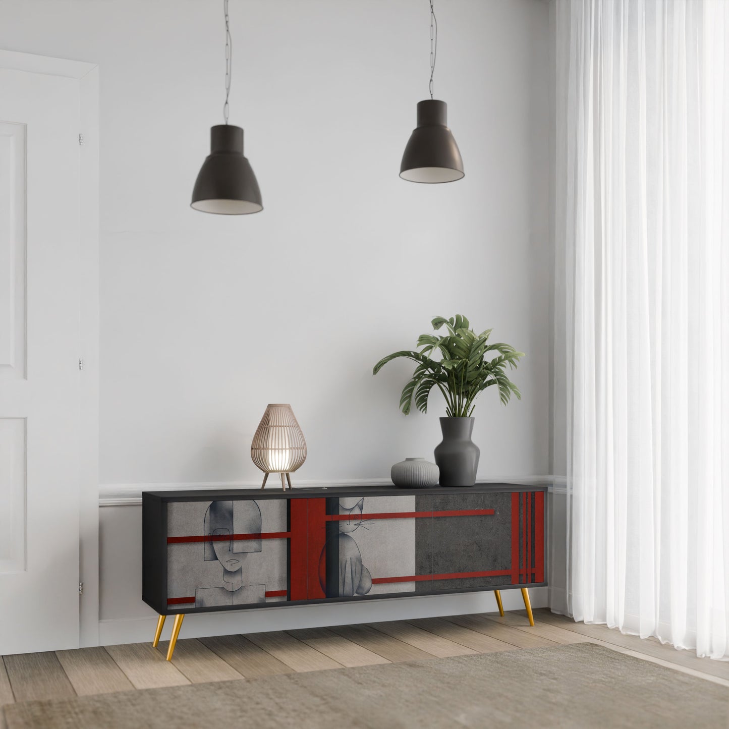 Mobile TV GRAY FIGURES a 3 ante con finitura nera