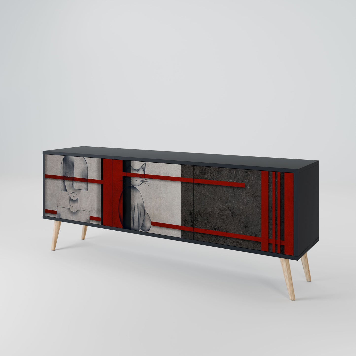 Mobile TV GRAY FIGURES a 3 ante con finitura nera
