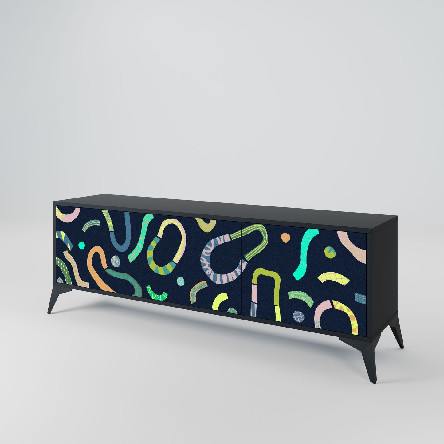 CONTRAST DANCE 3-Door TV Stand in Black Finish