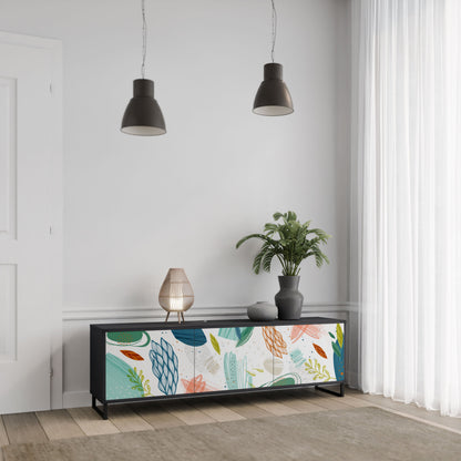 BOTANICAL HURRICANE 3-Door TV Stand in Black Finish
