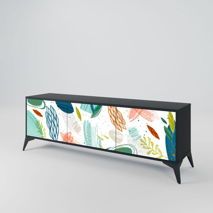 BOTANICAL HURRICANE 3-Door TV Stand in Black Finish