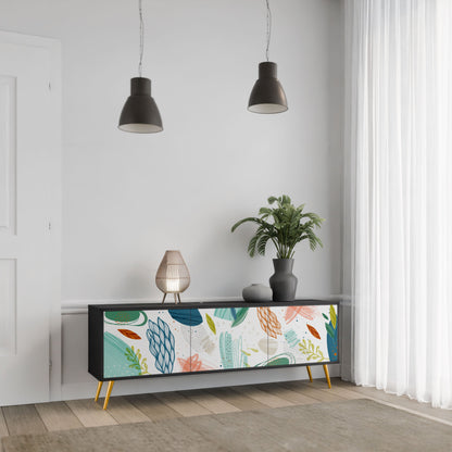 BOTANICAL HURRICANE 3-Door TV Stand in Black Finish