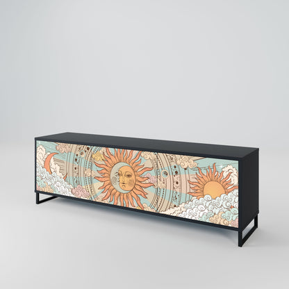 MYSTICAL STRUCTURE 3-Door TV Stand in Black Finish