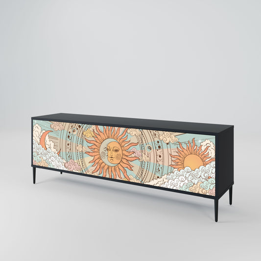 MYSTICAL STRUCTURE 3-Door TV Stand in Black Finish