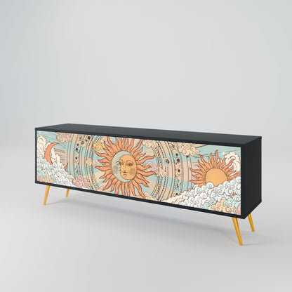 MYSTICAL STRUCTURE 3-Door TV Stand in Black Finish