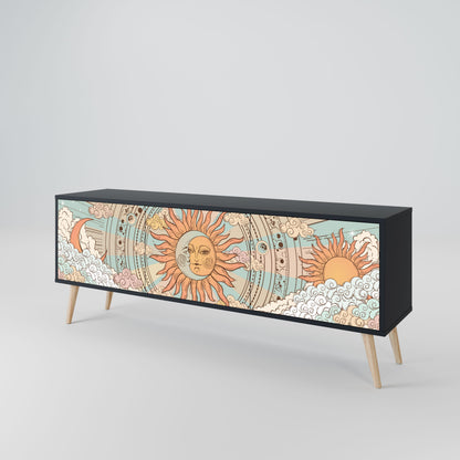 MYSTICAL STRUCTURE 3-Door TV Stand in Black Finish
