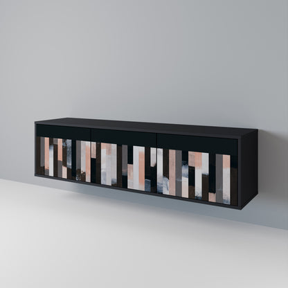 COLLAGE OF RECTANGLES Mobile TV a 3 ante con finitura nera