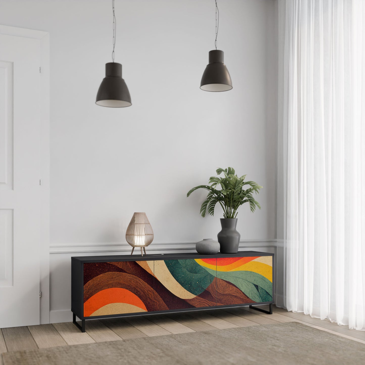Mobile TV a 3 ante COLORFUL STRANDS in finitura nera