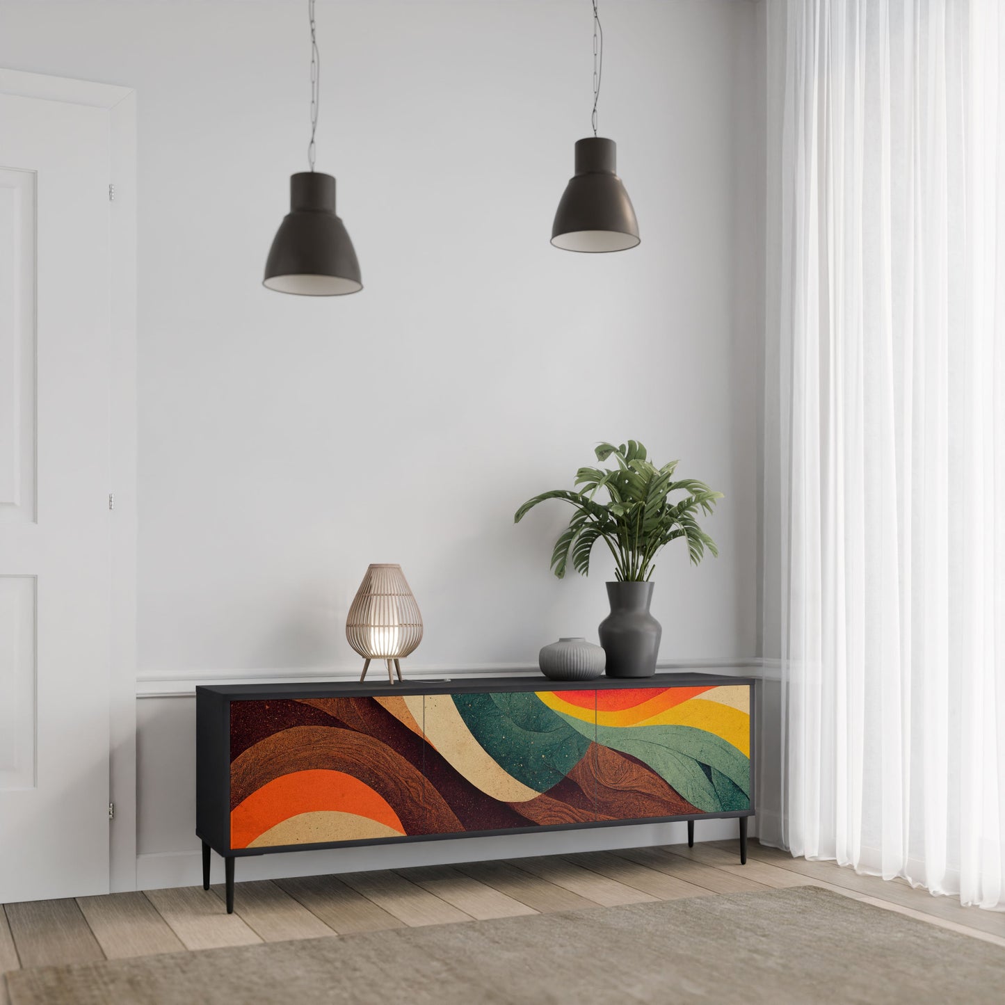 Mobile TV a 3 ante COLORFUL STRANDS in finitura nera