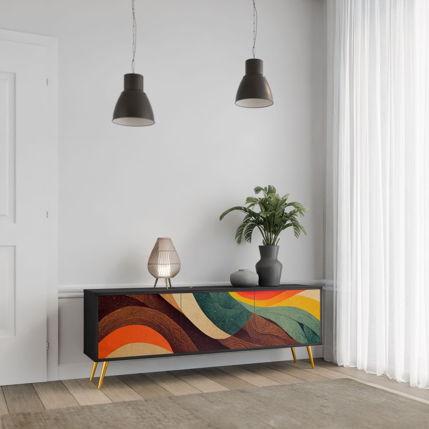 Mobile TV a 3 ante COLORFUL STRANDS in finitura nera