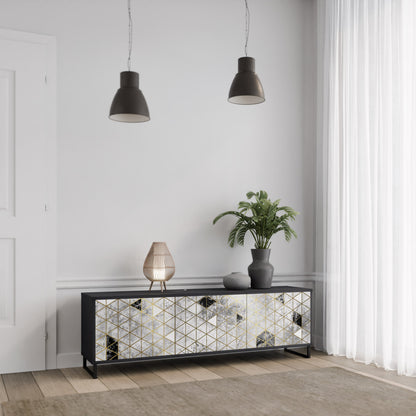 ASHEN ARIA 3-Door TV Stand in Black Finish