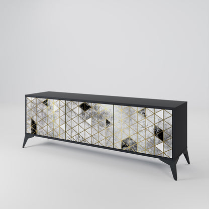 ASHEN ARIA 3-Door TV Stand in Black Finish