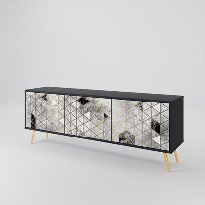 ASHEN ARIA 3-Door TV Stand in Black Finish