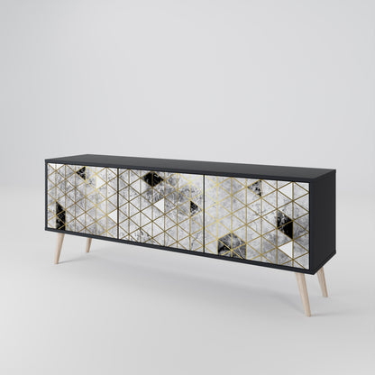 ASHEN ARIA 3-Door TV Stand in Black Finish