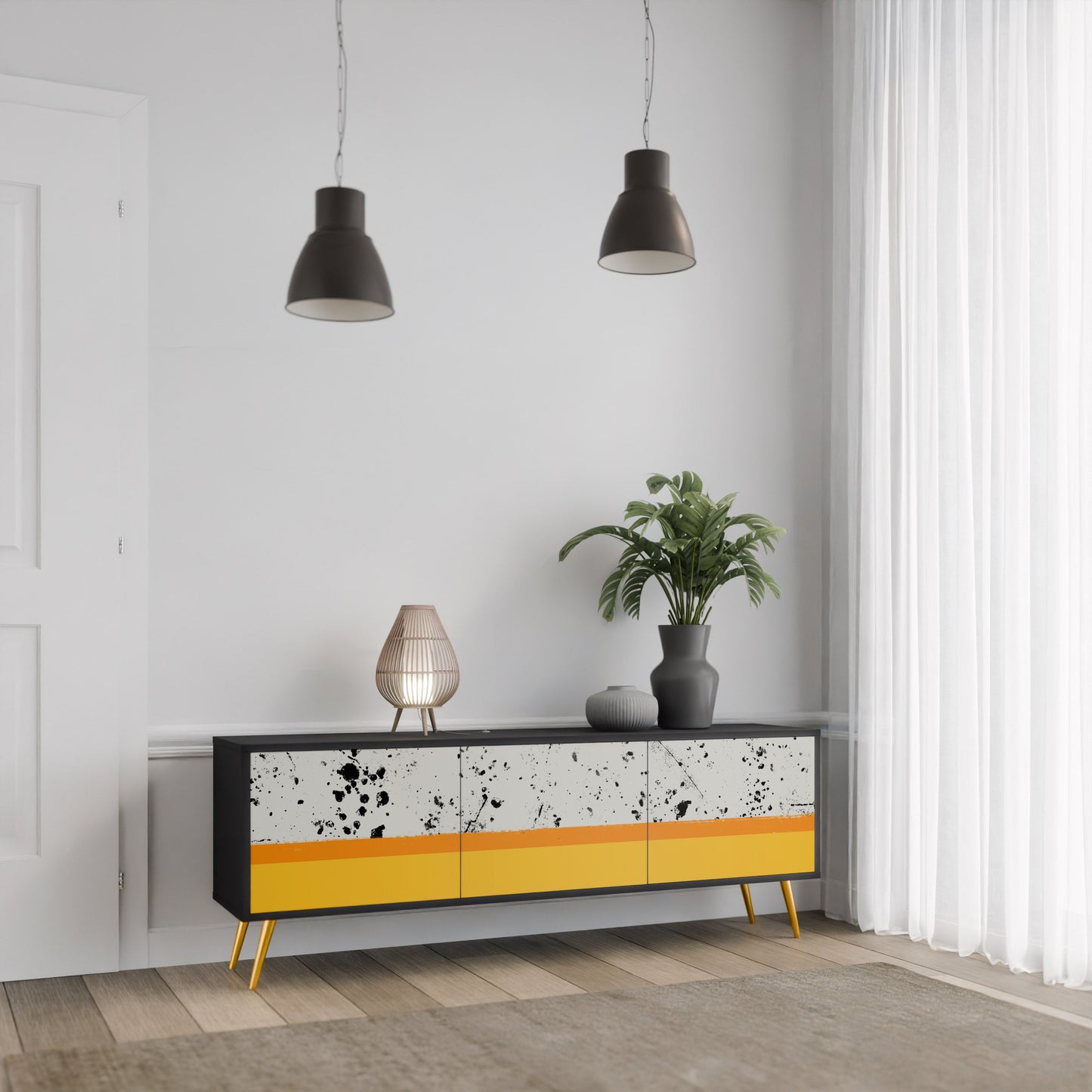 Mobile TV a 3 ante DYED BY ORANGE con finitura nera