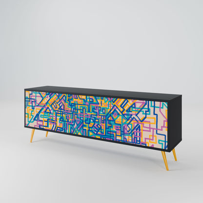 MEMORIES MAP 3-Door TV Stand in Black Finish