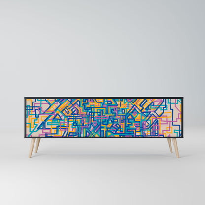 MEMORIES MAP 3-Door TV Stand in Black Finish