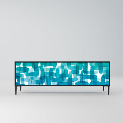 TURQUOISE RECTANGLES 3-Door TV Stand in Black Finish