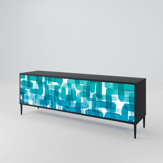 TURQUOISE RECTANGLES 3-Door TV Stand in Black Finish