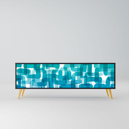 TURQUOISE RECTANGLES 3-Door TV Stand in Black Finish
