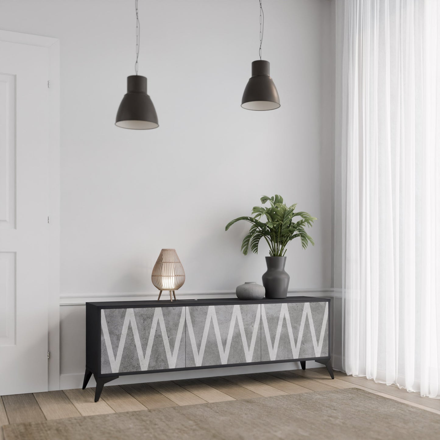 Mobile TV SOLID ZIG ZAG a 3 ante con finitura nera
