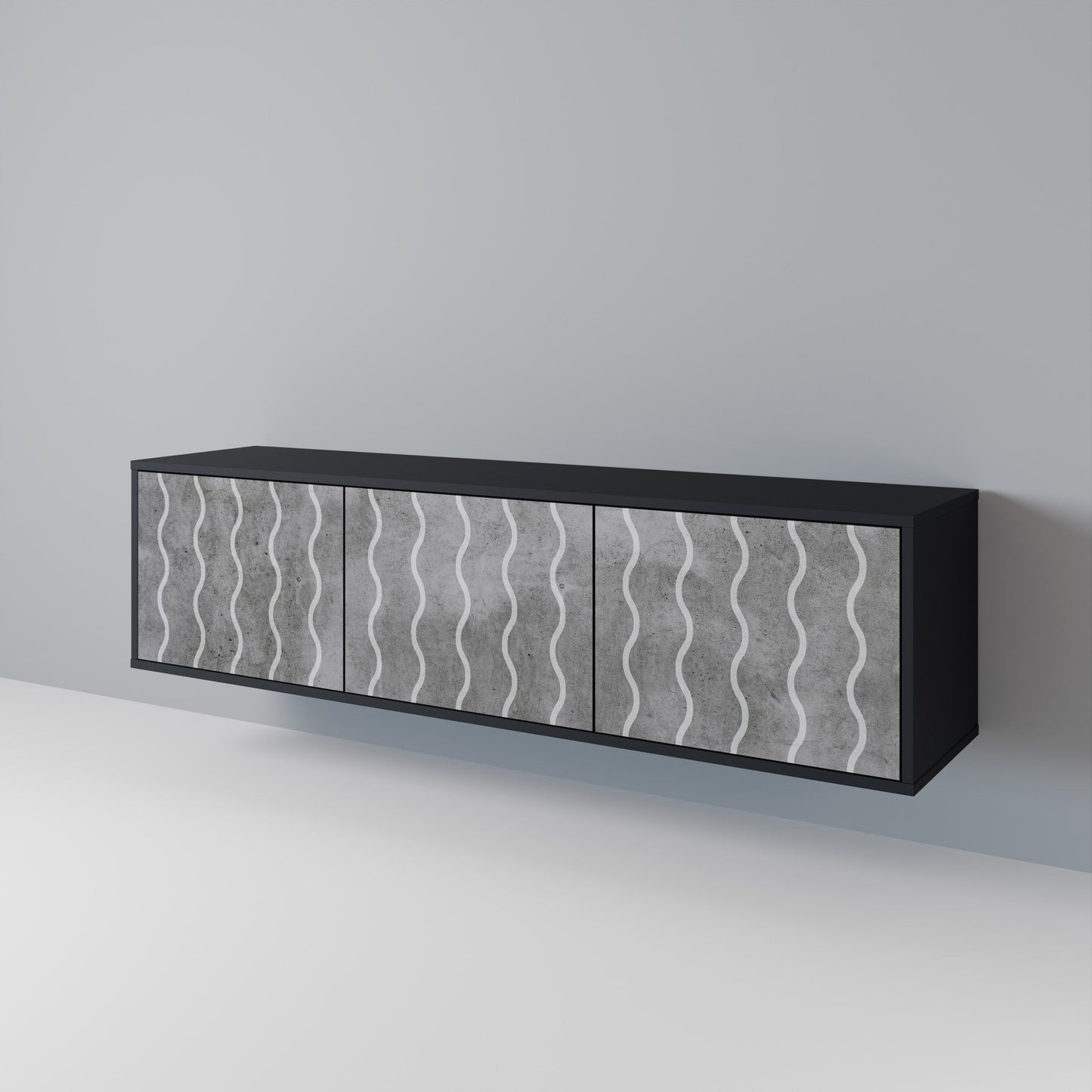 WAVES OF CONCRETE 3-Door TV Stand in Black Finish