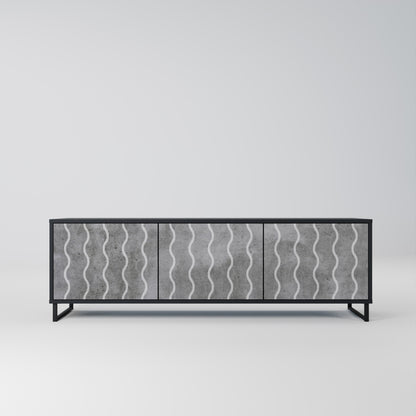 WAVES OF CONCRETE 3-Door TV Stand in Black Finish