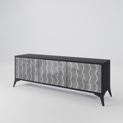 WAVES OF CONCRETE 3-Door TV Stand in Black Finish