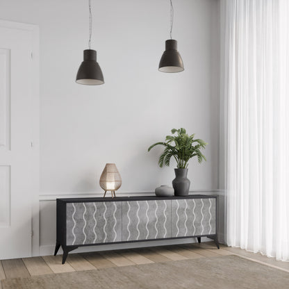 WAVES OF CONCRETE 3-Door TV Stand in Black Finish