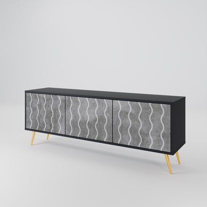 WAVES OF CONCRETE 3-Door TV Stand in Black Finish
