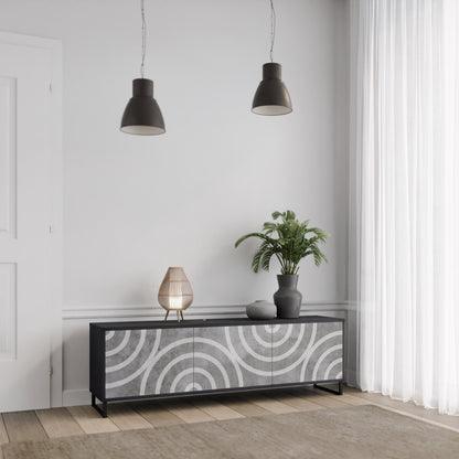 Mobile TV CIRCLE CONCRETE a 3 ante in finitura nera