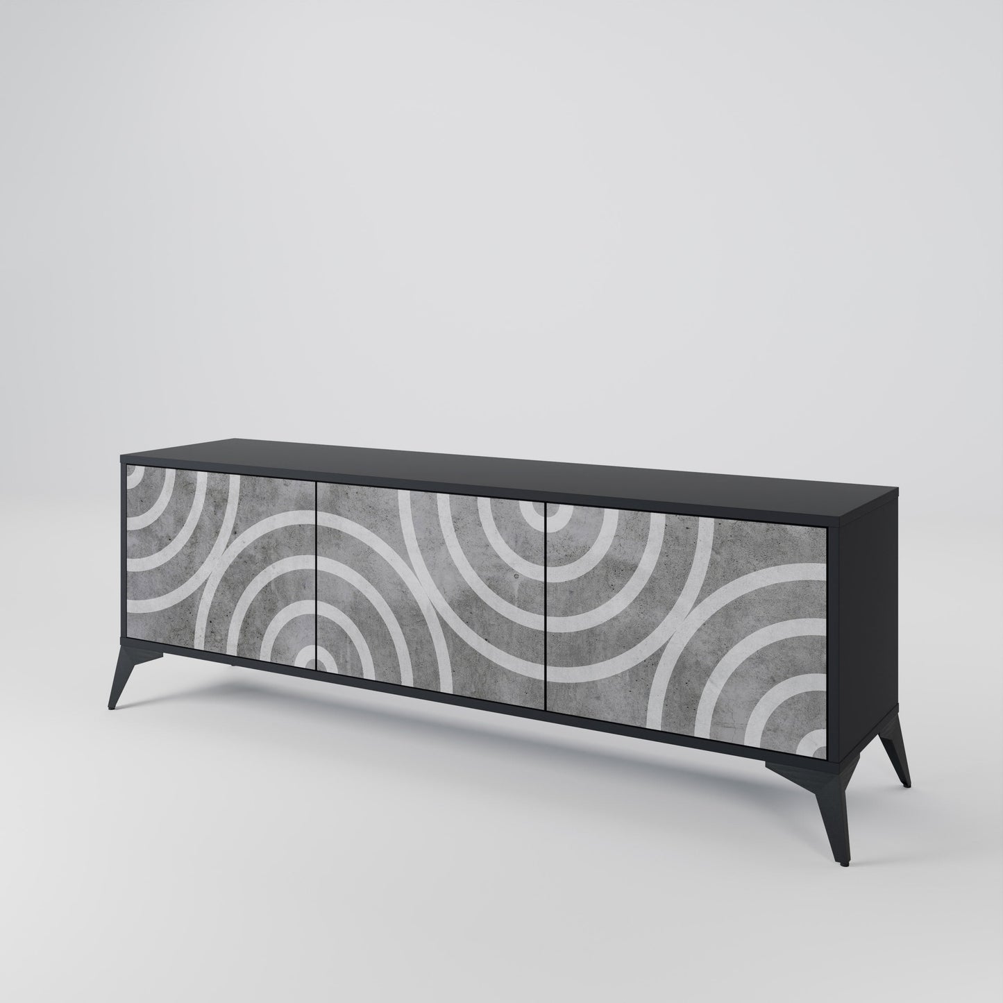 Mobile TV CIRCLE CONCRETE a 3 ante in finitura nera