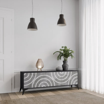 Mobile TV CIRCLE CONCRETE a 3 ante in finitura nera