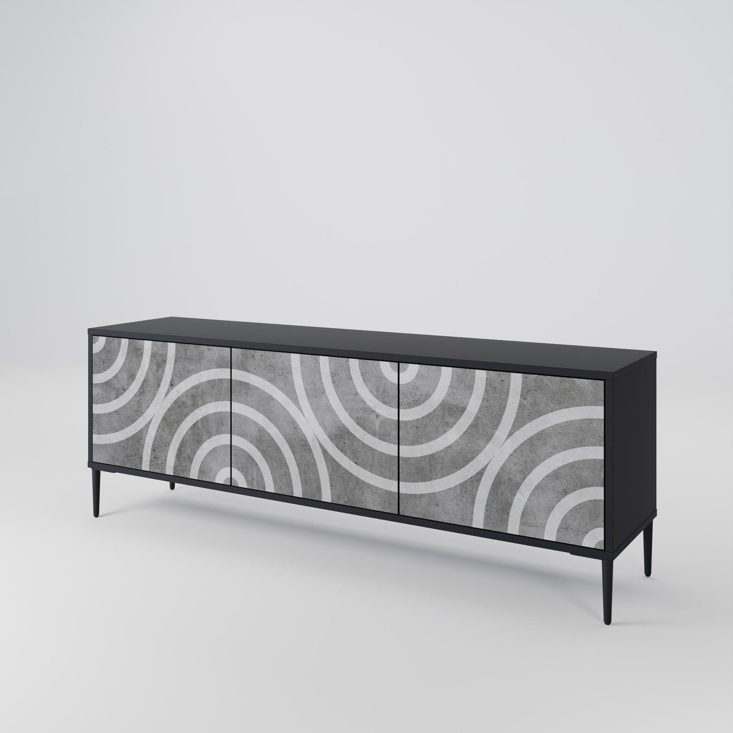Mobile TV CIRCLE CONCRETE a 3 ante in finitura nera