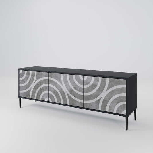 Mobile TV CIRCLE CONCRETE a 3 ante in finitura nera