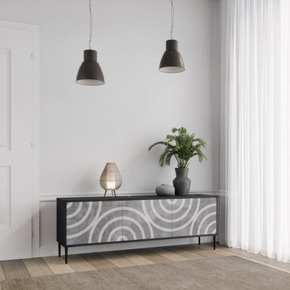 Mobile TV CIRCLE CONCRETE a 3 ante in finitura nera