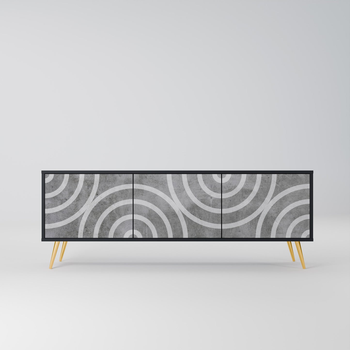 Mobile TV CIRCLE CONCRETE a 3 ante in finitura nera